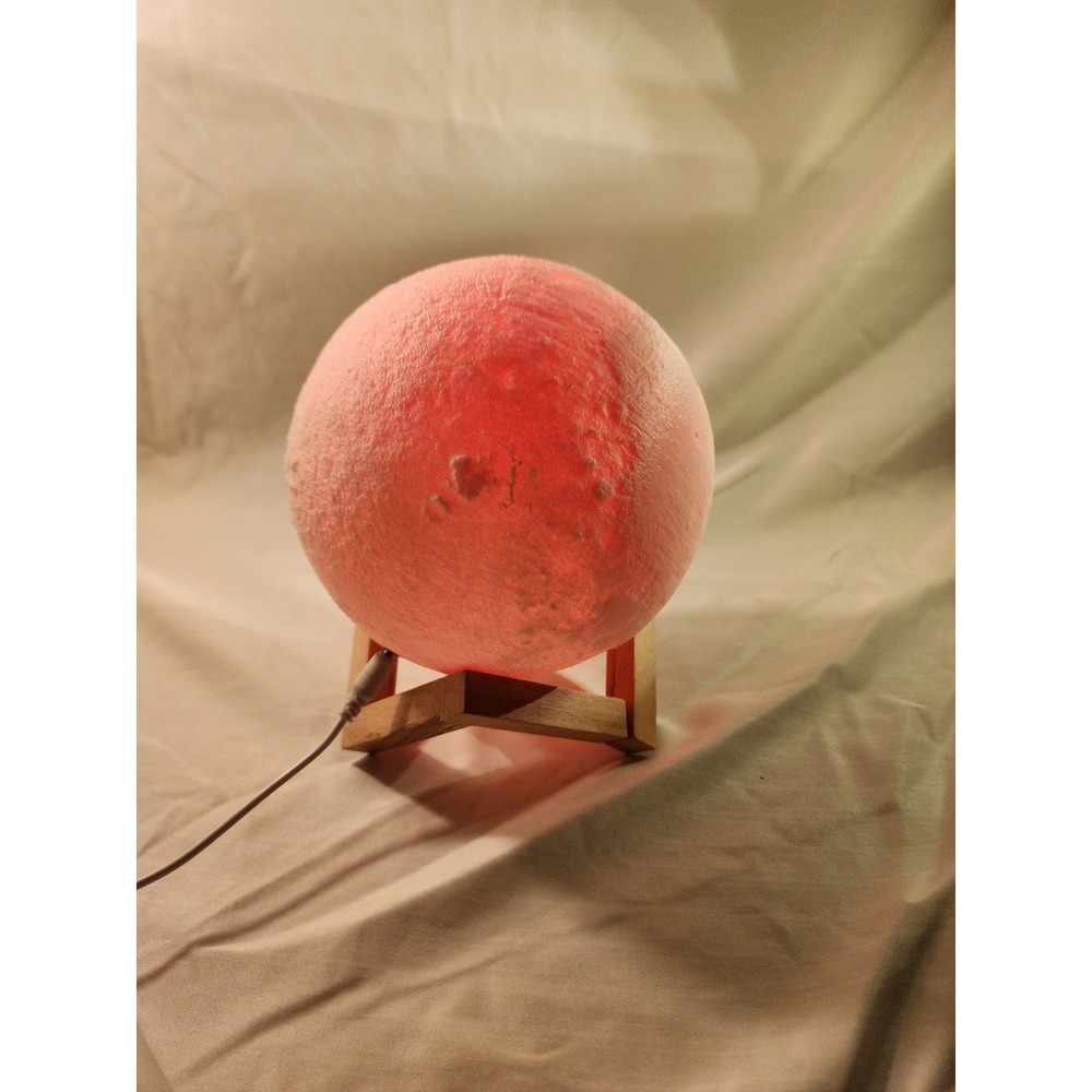 3D Printed Moon Lamp Multicolored LED Night Light with Wooden Stand - Picture 3 of 3